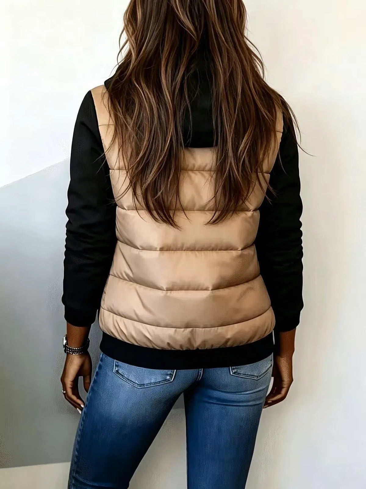 🌸Didelis išpardavimas – 50 % nuolaida💖Moteriška gobtuvu, pašiltinta, spalvų blokų stiliaus striukė