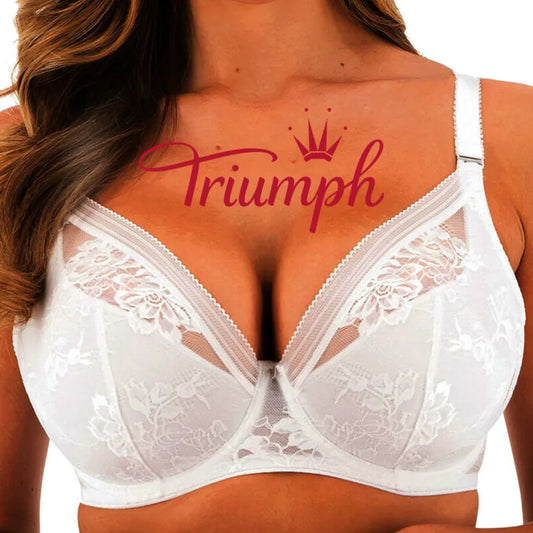 „Triumph®“ 4 liemenėlių pakuotė 💖50 % nuolaida ✨Rankomis siuvinėta nėriniuota didelių dydžių liemenėlė, gili V formos [65A-120H]